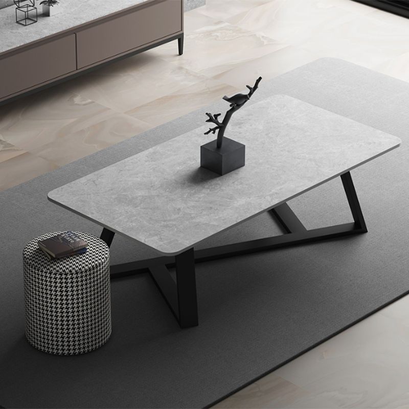 Slate Rectangular Coffee Table Metal Frame Cocktail Table in White & Gray