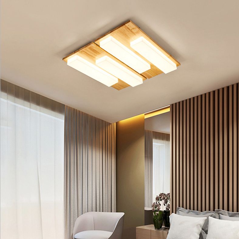 Multi-light Wooden Simplicity LED Ceiling Lamp Flush Mount Ceiling Light for Living Room