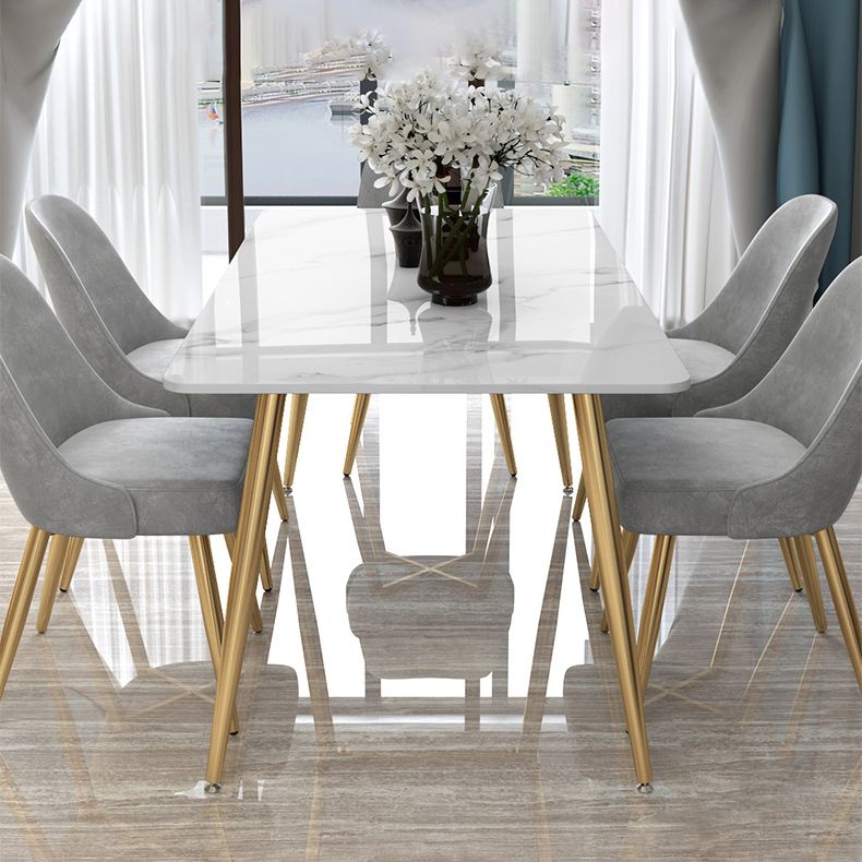 Tripod Base Dining Table Traditional Luxury Rectangle Stone and Iron Dining Table