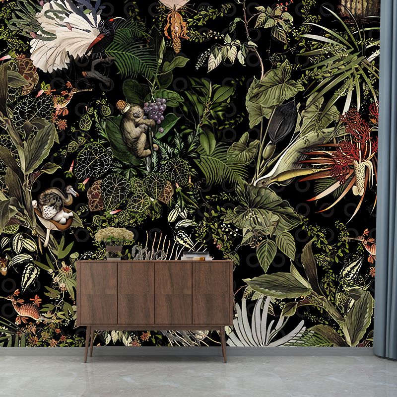 Tropical Leaves Mural Wall Decal in Green, Fresh Wall Art for Coffee Shop Decoration