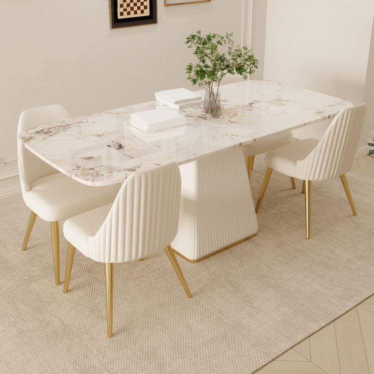 Glam Sintered Stone Dining Set Rectangle 1/4/5/7 Pieces Dining Set with Pedestal Base