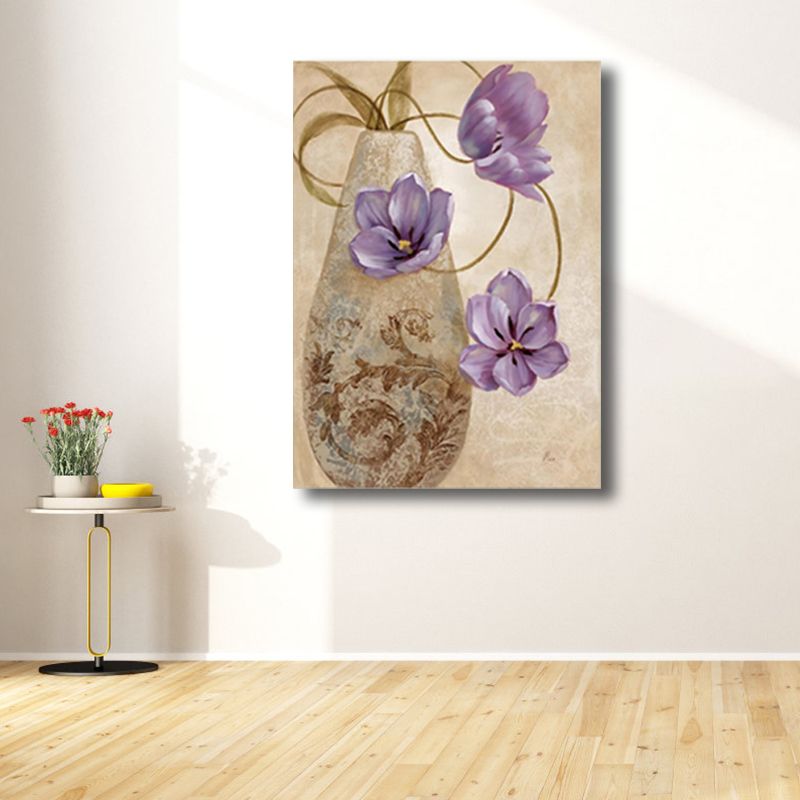 Paintings Vase and Flower Wall Decor Modern Canvas Textured Art Print in Light Color
