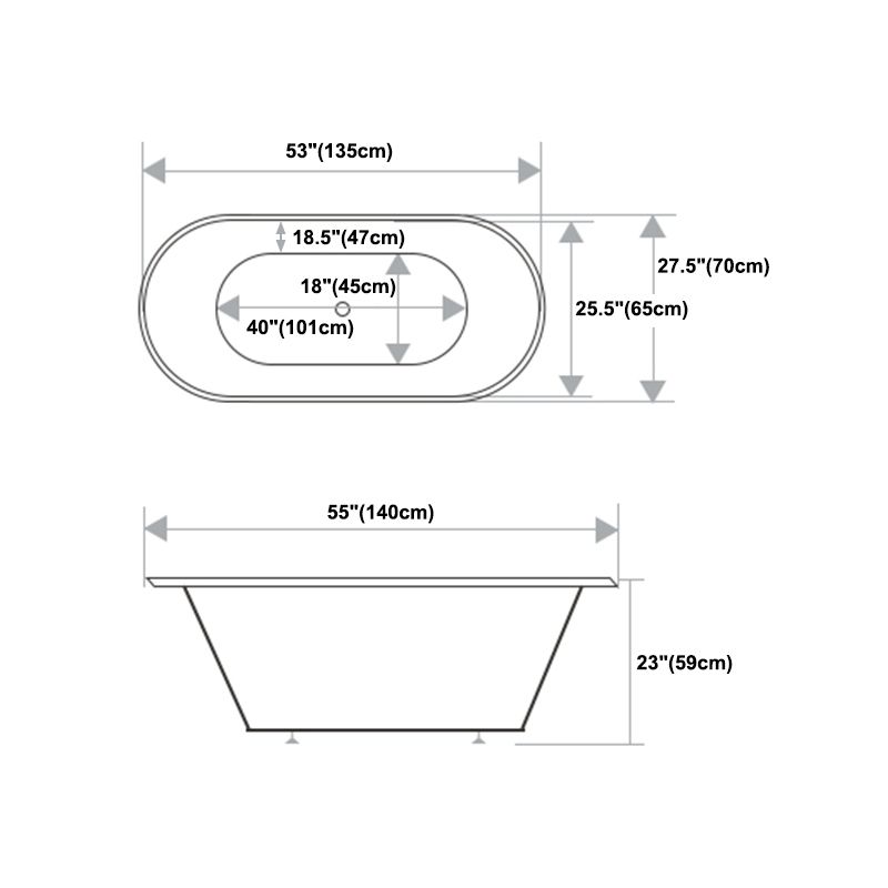 Modern Oval Drop-in Bath Tub 23.22" H White Acrylic Bathtub for Home