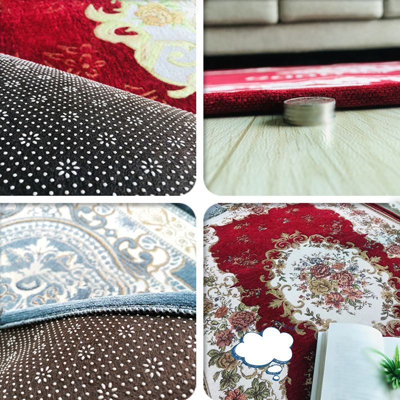 Multicolored Traditional Rug Flower Print Gorgeous Carpet Anti-Slip Carpet for Living Room