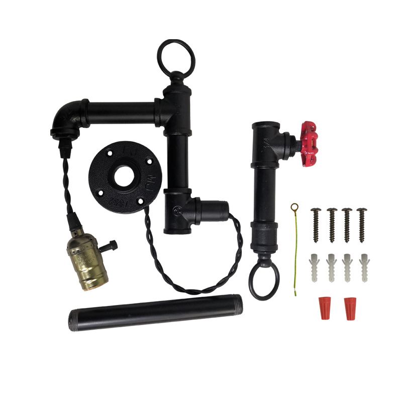 Industrial Water Pipe Wall Mount Light Single Iron Wall Light Fixture with Valve Handle