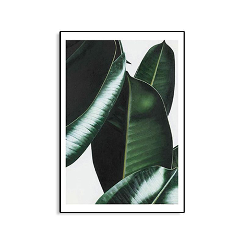 Nordic Photographs Leaves Art Print Boys Bedroom Wall Decor in Green on White, Textured