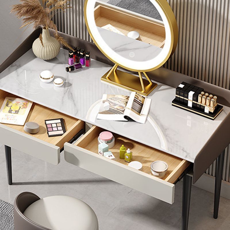 29.52 " Height 2-Drawer Makeup Table Modern Slate Top Vanity Stool