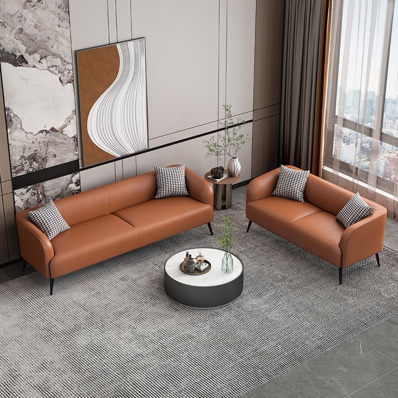 Stain Resistant Faux Leather Sofa Tuxedo Arm Sofa for Living Room
