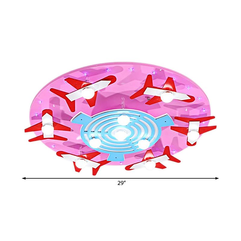 Lampada da soffitto rotonda in legno con sala giochi per aeroplano Lampada da soffitto per bambini accattivante