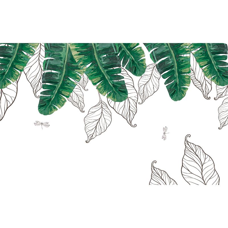Illustration Banana Leaf Mural Wallpaper Whole Wall Covering for Bedroom, Personalized Size