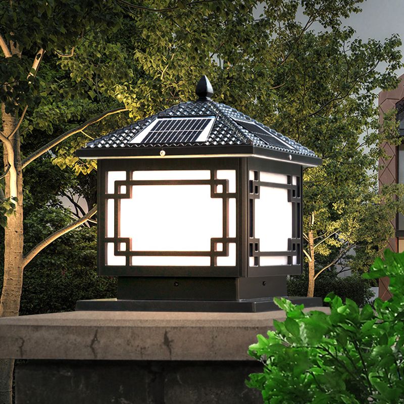 Contemporary Pillar Lighting Fixture Creative LED Solar Lamp for Backyard