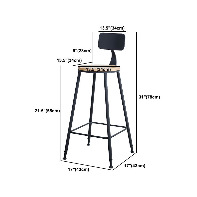 Industrial Round Counter Chair Wood and Metal Bar and Counter Stool with Footrest
