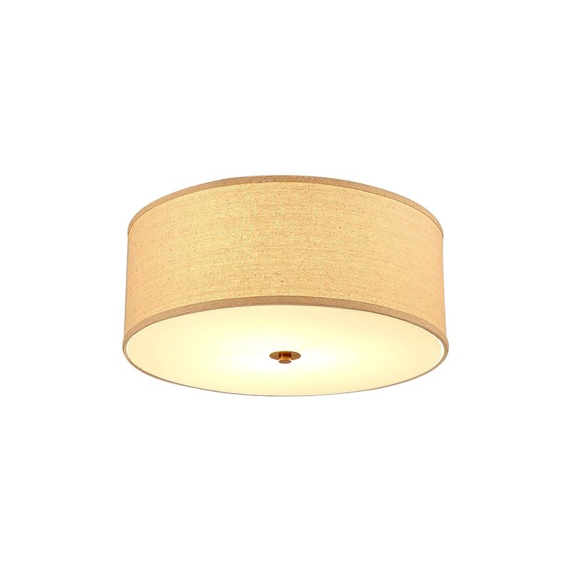 1 Bulb Dining Room Ceiling Lamp Minimalist Flaxen Flushmount with Drum Fabric Lampshade