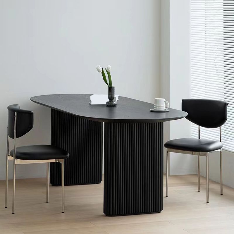 Simplicity Style Dinette Table Solid Wood Oval Dinner Table in Black