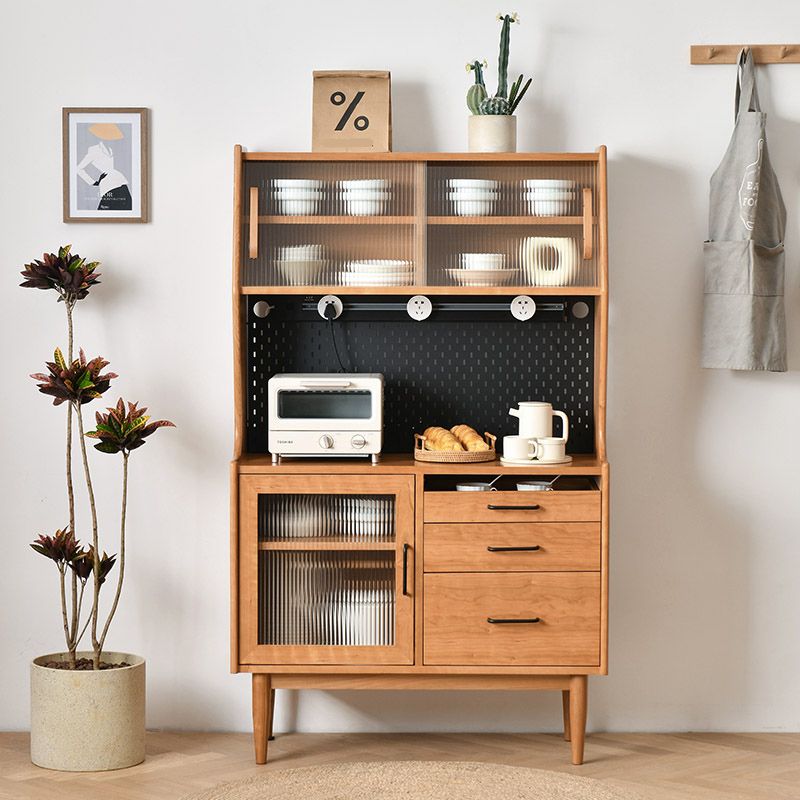 Rectangle Glass Paned Accent Cabinet Industrial Natural Finish Storage Cabinet