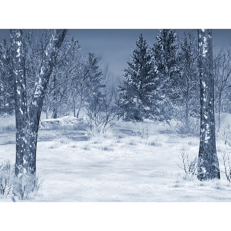 Modern Snowy Pine Trees Mural Wallpaper White Winter Botanical Landscape Wall Covering