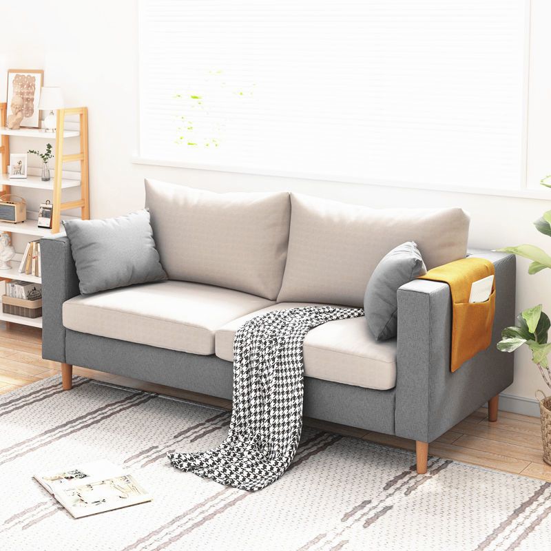 Modern Cushions Standard Square Arm Living Room Linen Stationary Sofa
