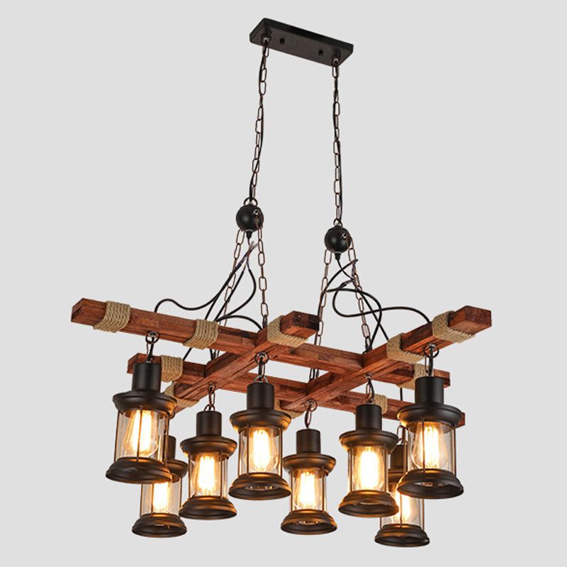Chandelier 8 - Light Kitchen Island Fixture Wood & Iron Industrial Ceiling Pendant Light