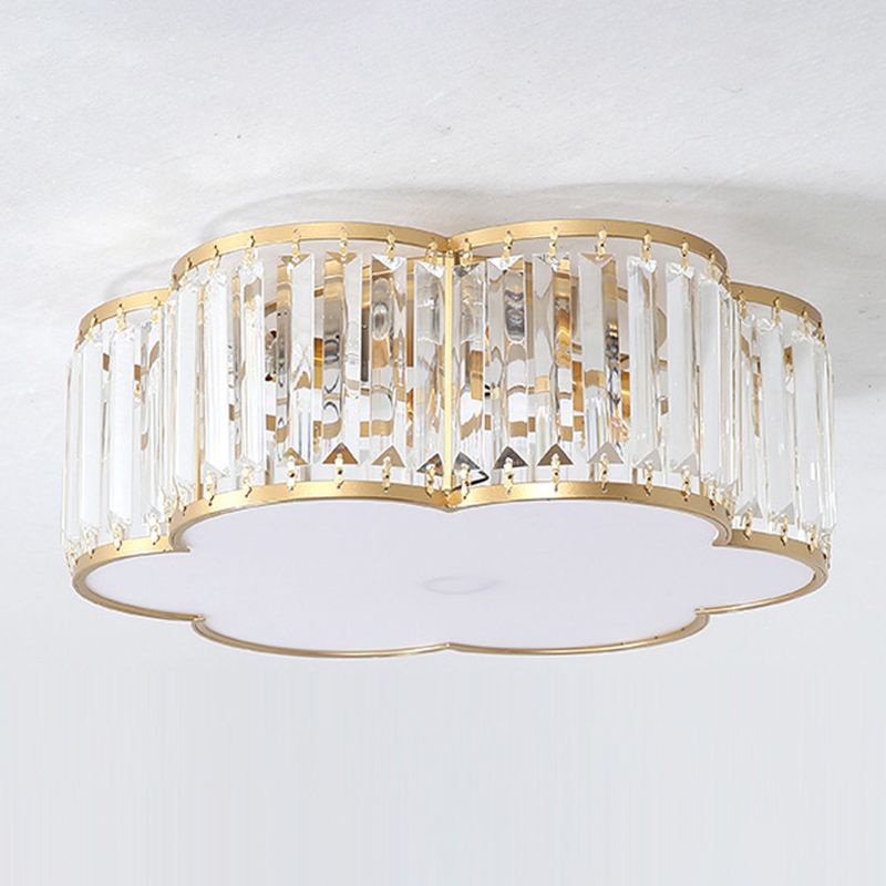 Crystal Flower Flush Mount Lighting Simplistic Bedroom Flush Ceiling Light Fixture in Gold