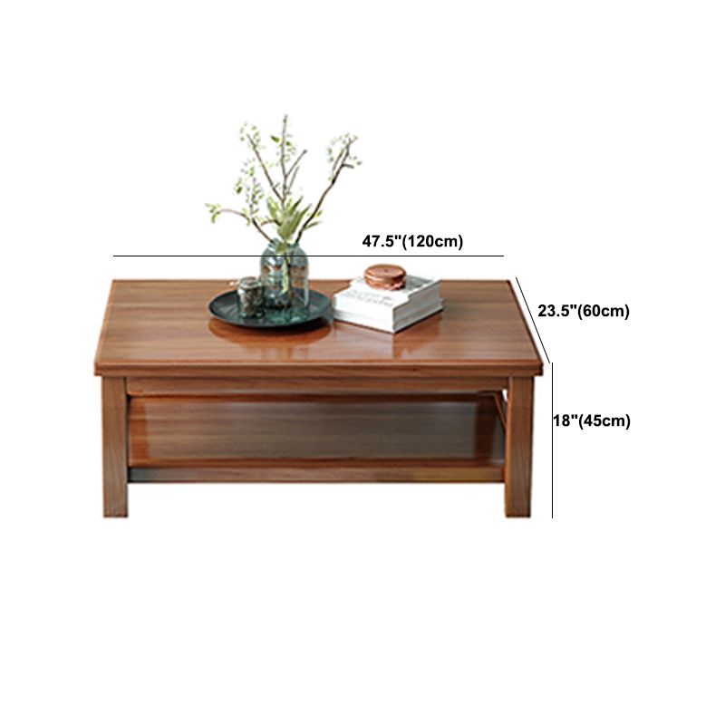 Solid Wood Coffee Table Scandinavian 4 Legs Cocktail Table with Storage Shelf