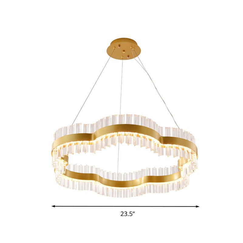 1/2 Tiers Flower Living Room Ceiling Chandelier Crystal 23.5"/31.5" Wide Led Minimalist Hanging Light Kit in Black/Gold
