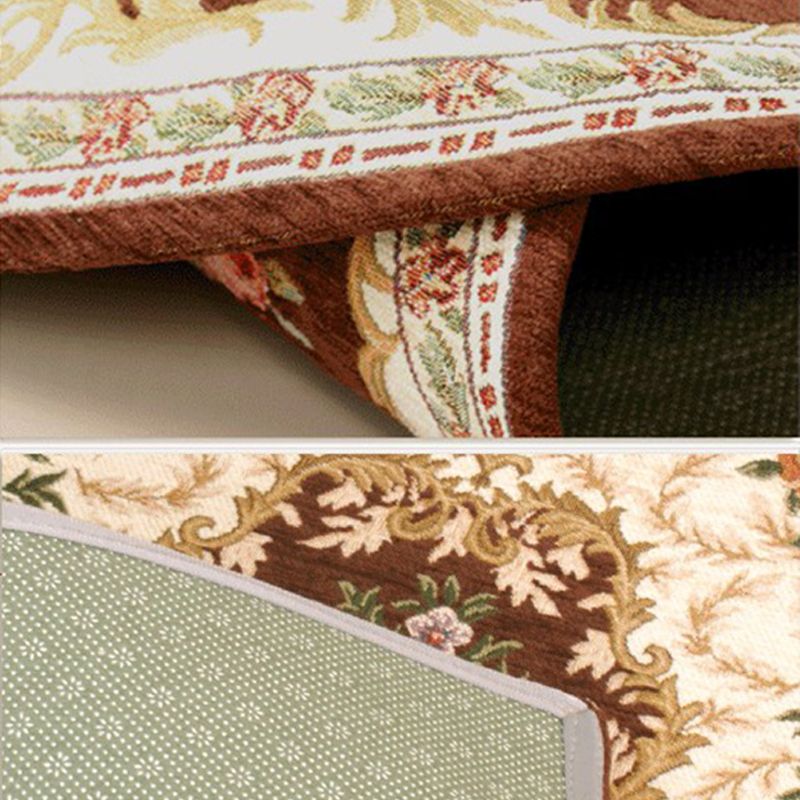 Beige Bohemian Area Rug Flower Pattern Polyester Area Carpet Anti-Slip Rug for Home Decor