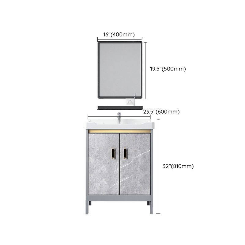 Metal Freestanding Sink Vanity Modern Mirror Cabinet Bathroom Vanity Set in Gray