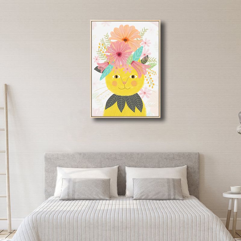 Cartoon-Haustier mit Blumen, Kunstdruck auf Leinwand, strukturiert, farbenfrohe Wanddekoration für das Kinderzimmer