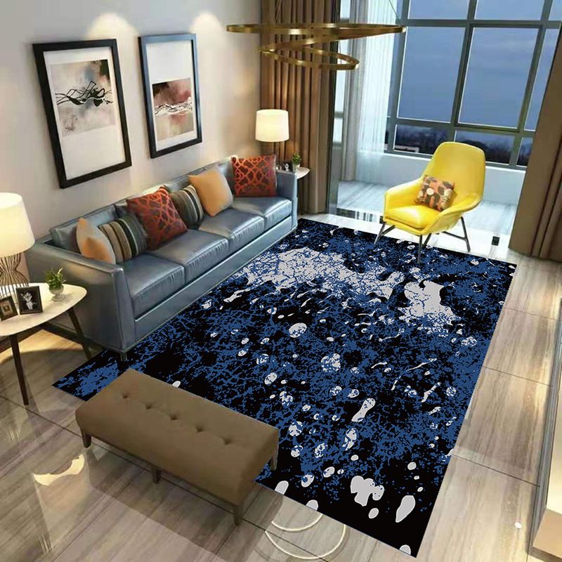 White Abstract Pattern Rug Polyester Casual Rug Non-Slip Backing Area Rug for Living Room