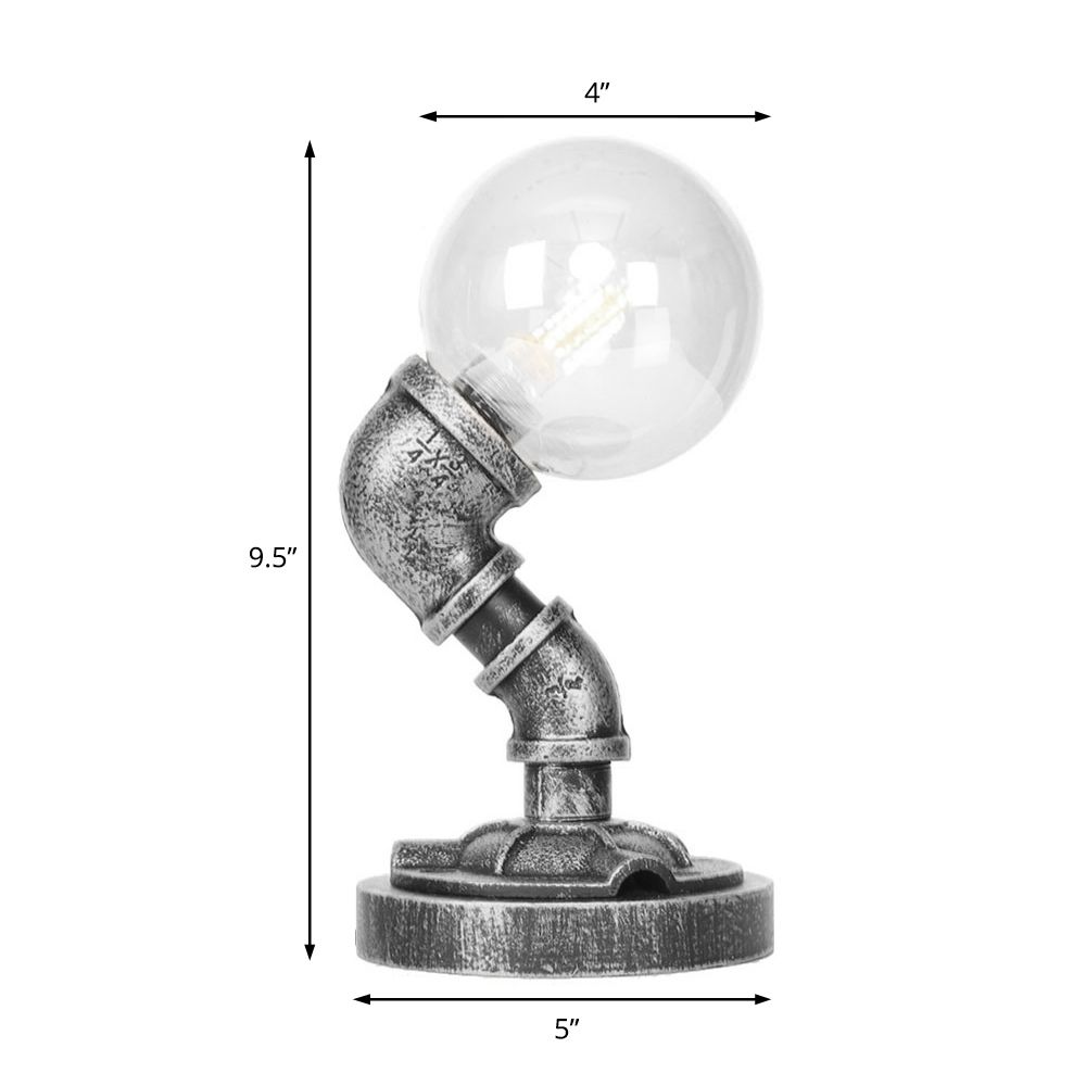 Globe Lampe de travail industrielle en verre transparent/ambre à ampoule unique pour salon, bureau, argent antique