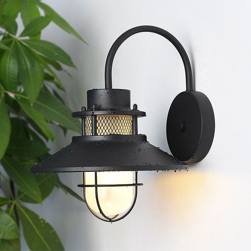 Cone Metal Wall Lighting Ideas Rural Style 1 Head Courtyard Wall Mount Lamp in Black