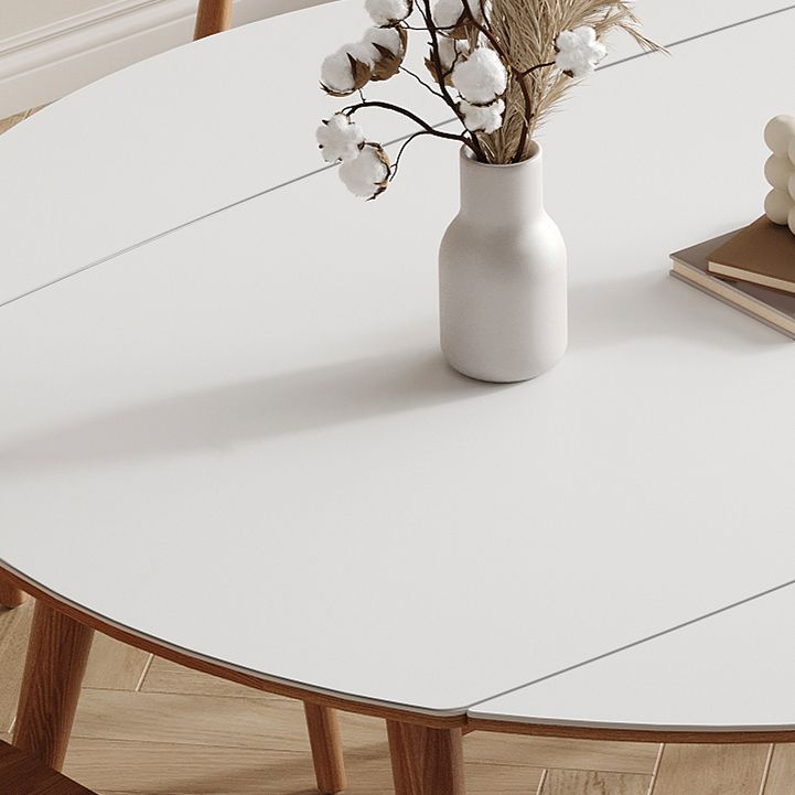Modern White Stone Top Dining Table Extendable for Small Spaces