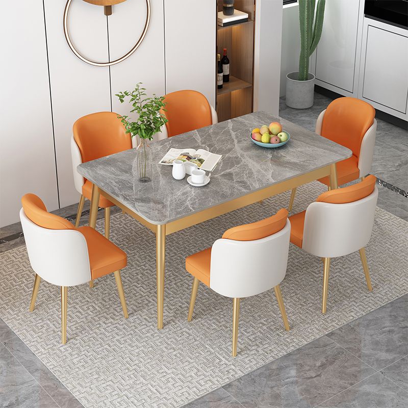 Nordic Stone Top Dining Set 1/2/5/7 Pieces Grey Dining Table with Leather Chairs