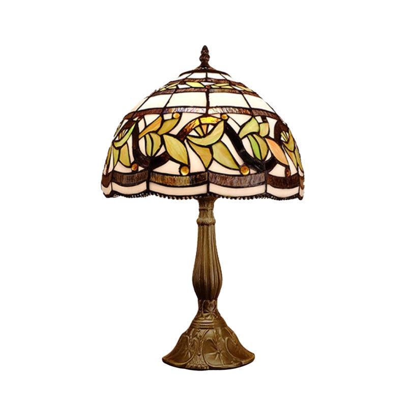 1 kop Dome tafellamp barokke stijl geel/groen/oranje gebrandschilderd glas nachtkastje lamp met blad/bloempatroon