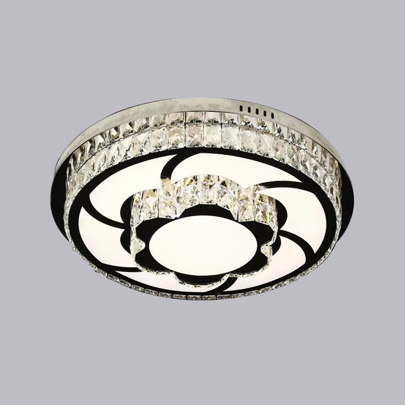 p Stainless-Steel Flower/Round Flushmount Light with Clear Faceted Crystal Shade