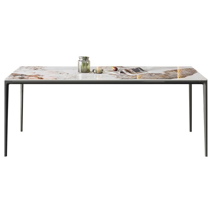 Mesa de piedra sinterizada de estilo industrial, mesa rectangular con base negra de 4 patas para el hogar
