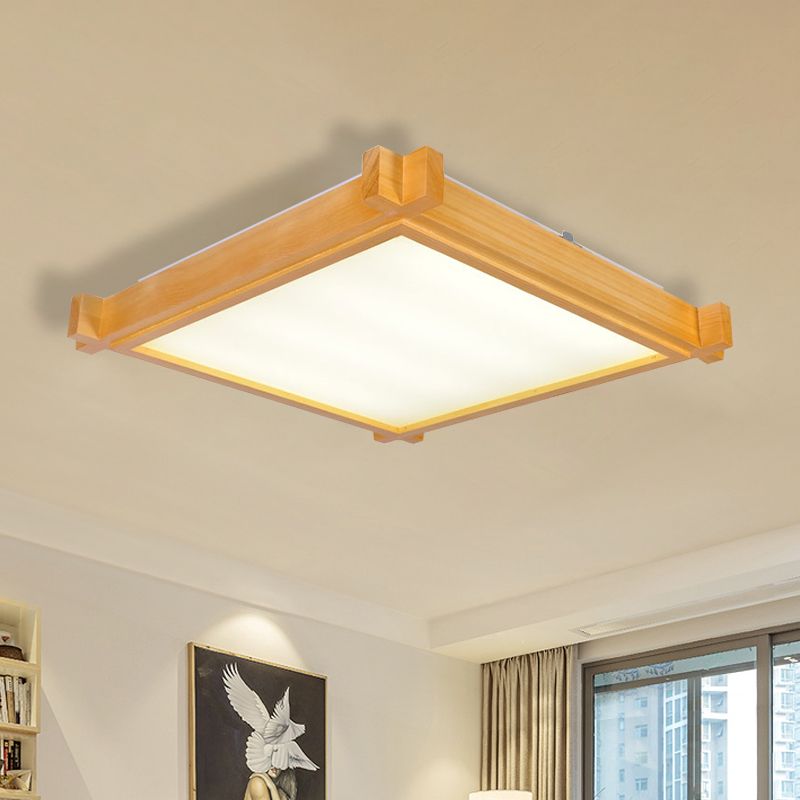 LED Wohnzimmer Flush Mount Licht Minimalist Beige Deckenbeleuchtung mit Square Wood Shade in Warm/White Light, 15 "/19" /21.5 " W