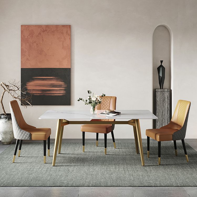 Metal Contemporary Rectangular Dining Table Sintered Stone Dining Table with Trestle Base