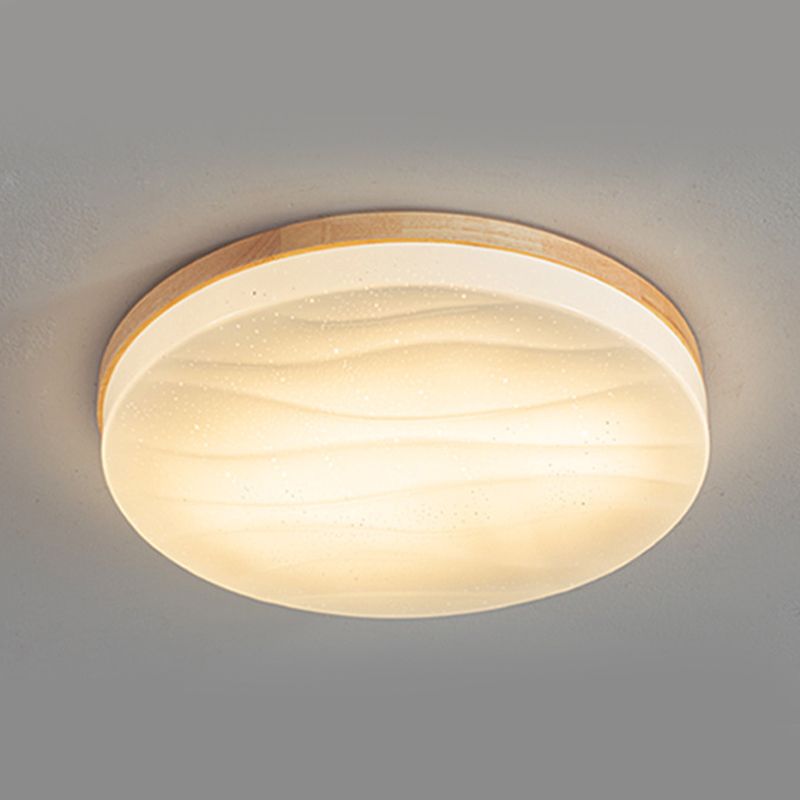 1-Light Round Flush Light Fixtures Modern Style Wood Flush Mount Lighting