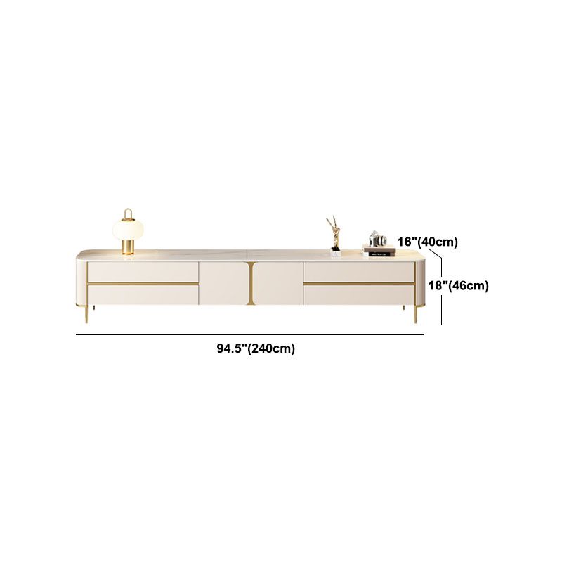 Glam Stone TV Media Stand Enclosed Storage White TV Stand with Drawers