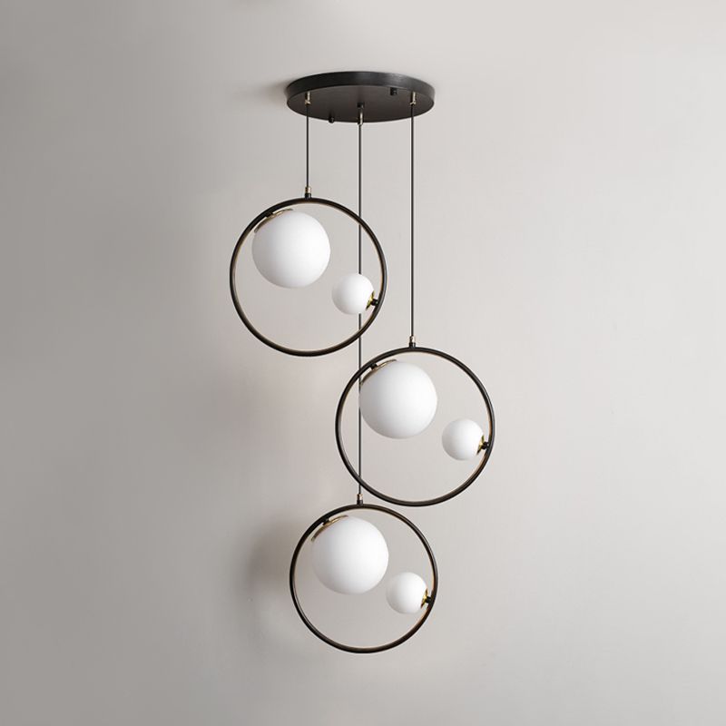 Modernisme 6-Light multi-pendentif orbe de plafond suspendu avec une teinte et une bague en verre d'opale