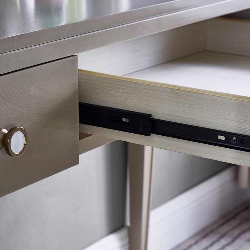 Traditional Mirrored Vanity Set Light Brown Solid Wood Dresser