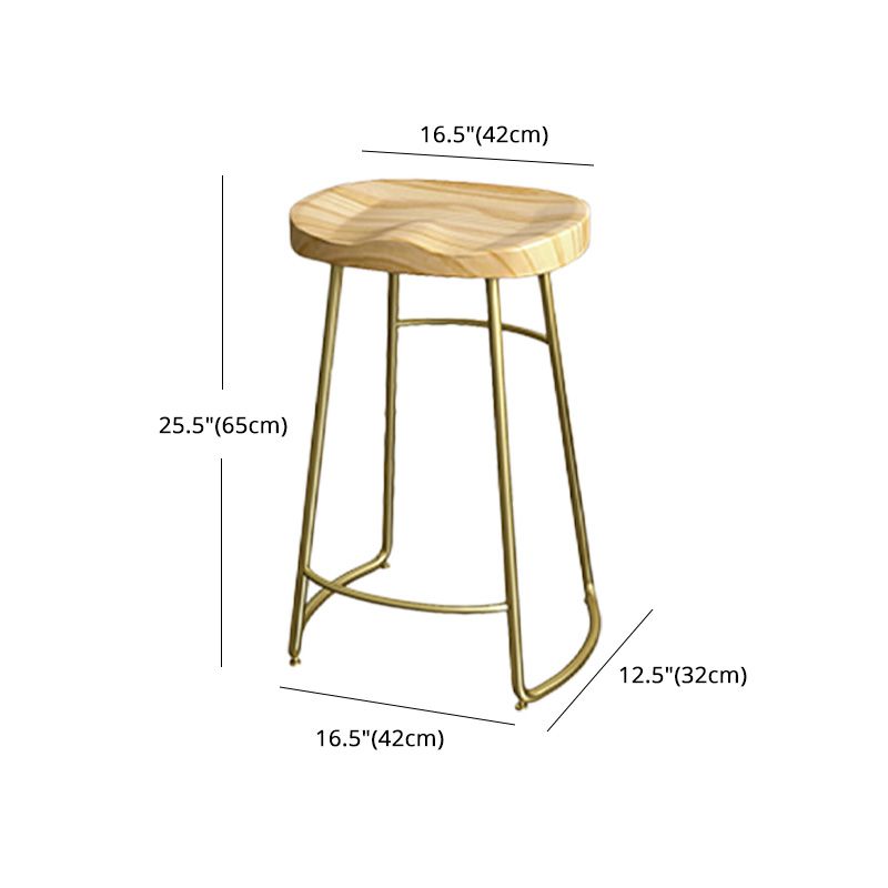 Glam Wood Counter Bar Stool Backless Saddle Seat Bar Stool with Iron Base