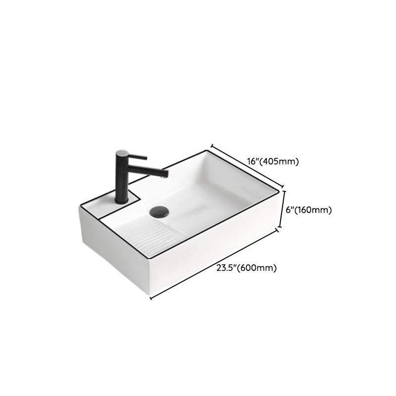 Classic Bathroom Sink Rectangular White Trough Sink with Pop-Up Drain