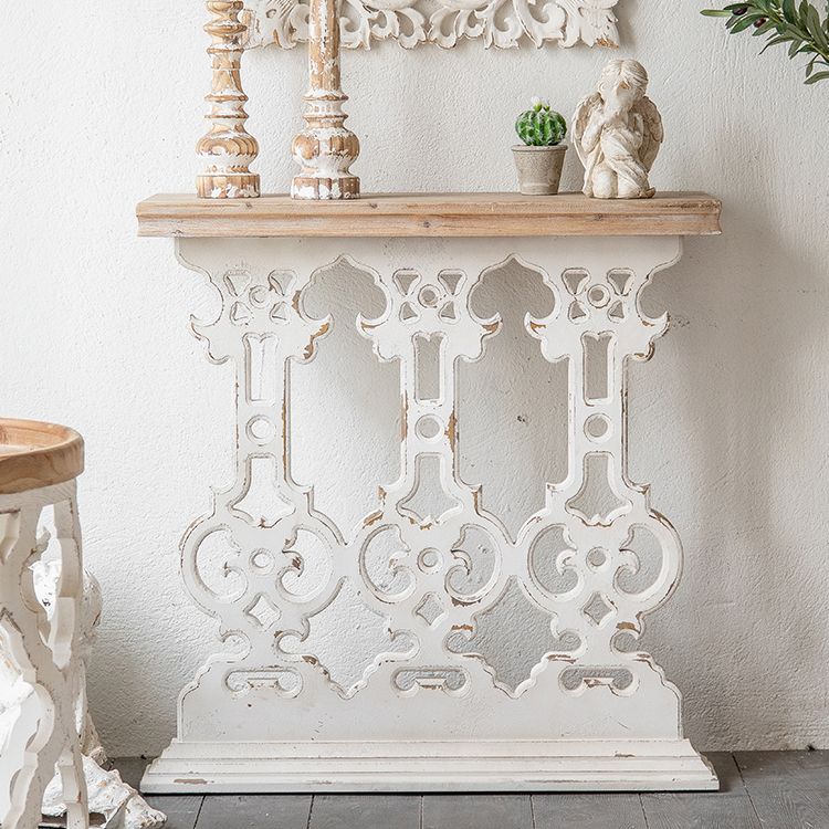 Wood French Country Console Table Distressed Accent Table with Shelf