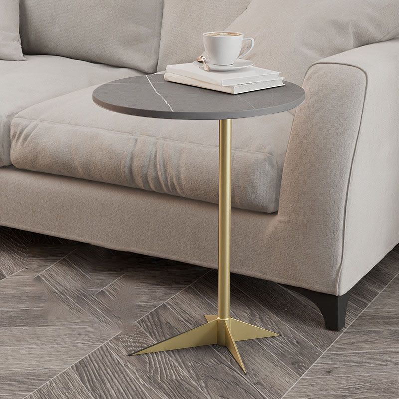 Modern Round Slate Side End Table Metal Pedestal Sofa Side Table