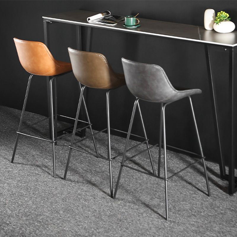 Faux Leather Dining Stools Bucket Armless Bar Stools with Metal Legs