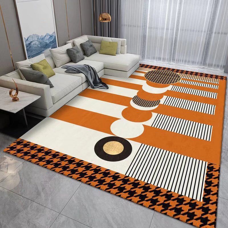 Dark Gray Modern Rug Polyester Pinstripe Rug Stain Resistant Rug for Living Room