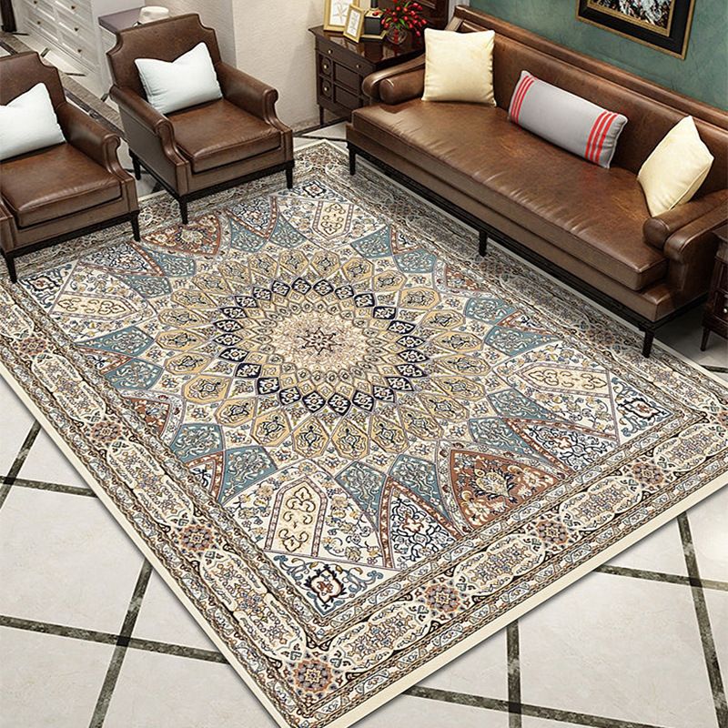 Antique Medallion Print Carpet Polyester Area Rug Pet Friendly Indoor Rug for Living Room