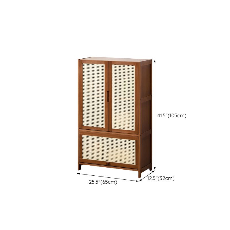 Mid-Century Modern Rectangle Cabinet with Wicker&Rattan Doors